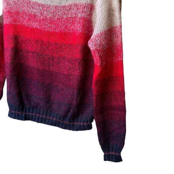 american eagle fuzzy sweater block tan red and blue stripes women small - Picture 2 of 8
